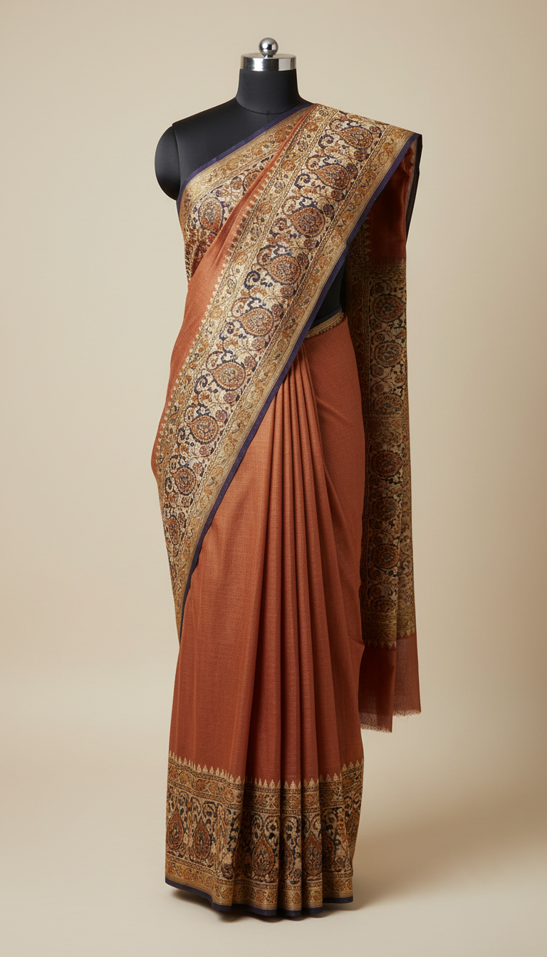 Earth Bronze Cotton Saree With Ornate Border